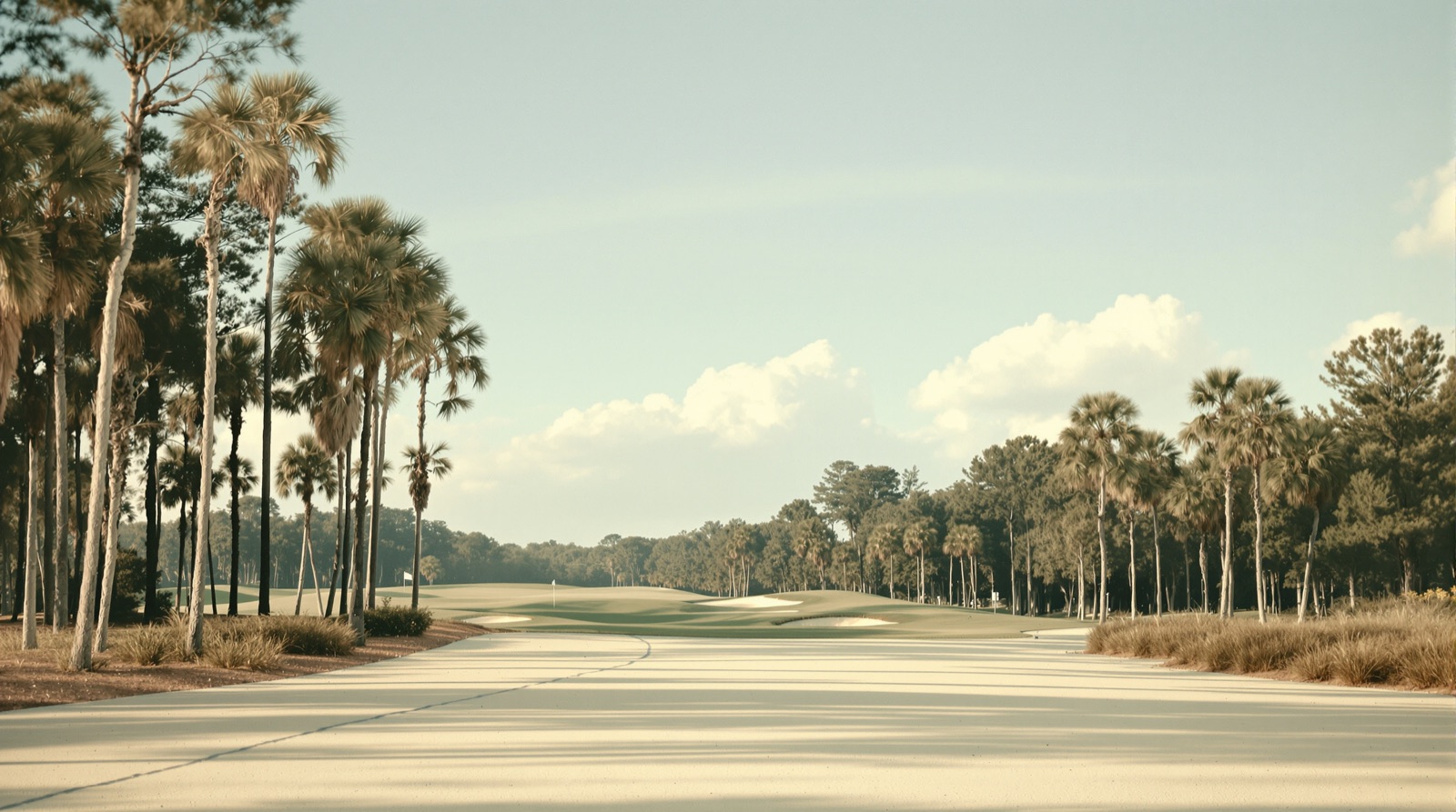 A classic sandy Florida golf course scene with a nostalgic feel